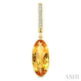 14X6 MM Oval Shape Citrine and 1/10 Ctw Round Cut Diamond Semi-Precious Earrings in 14K Yellow Gold