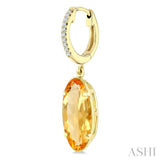 14X6 MM Oval Shape Citrine and 1/10 Ctw Round Cut Diamond Semi-Precious Earrings in 14K Yellow Gold