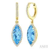 12X5 MM Marquise Shape Blue Topaz and 1/3 Ctw Round Cut Diamond Semi-Precious Earrings in 10K Yellow Gold