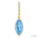12X5 MM Marquise Shape Blue Topaz and 1/3 Ctw Round Cut Diamond Semi-Precious Earrings in 10K Yellow Gold
