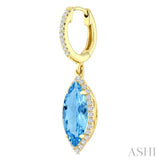 12X5 MM Marquise Shape Blue Topaz and 1/3 Ctw Round Cut Diamond Semi-Precious Earrings in 10K Yellow Gold