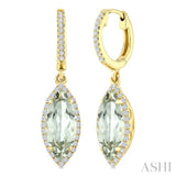 12X5 MM Marquise Shape Green Amethyst and 1/3 Ctw Round Cut Diamond Semi-Precious Earrings in 10K Yellow Gold