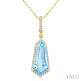 16X7 MM Shield Shape Blue Topaz and 1/5 Ctw Round Cut Diamond Semi-Precious Pendant With Chain in 10K Yellow Gold