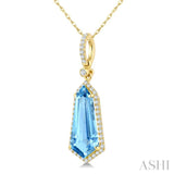 16X7 MM Shield Shape Blue Topaz and 1/5 Ctw Round Cut Diamond Semi-Precious Pendant With Chain in 10K Yellow Gold