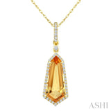 16X7 MM Shield Shape Citrine and 1/5 Ctw Round Cut Diamond Semi-Precious Pendant With Chain in 10K Yellow Gold