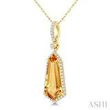 16X7 MM Shield Shape Citrine and 1/5 Ctw Round Cut Diamond Semi-Precious Pendant With Chain in 10K Yellow Gold