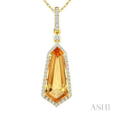 16X7 MM Shield Shape Citrine and 1/5 Ctw Round Cut Diamond Semi-Precious Pendant With Chain in 10K Yellow Gold