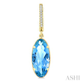 12X5 MM Oval Shape Blue Topaz and 1/10 Ctw Round Cut Diamond Semi-Precious Earrings in 10K Yellow Gold