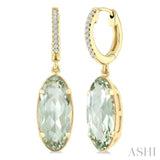 12X5 MM Oval Shape Green Amethyst and 1/10 Ctw Round Cut Diamond Semi-Precious Earrings in 10K Yellow Gold