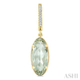 12X5 MM Oval Shape Green Amethyst and 1/10 Ctw Round Cut Diamond Semi-Precious Earrings in 10K Yellow Gold