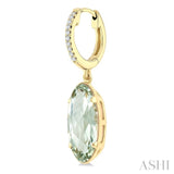 12X5 MM Oval Shape Green Amethyst and 1/10 Ctw Round Cut Diamond Semi-Precious Earrings in 10K Yellow Gold