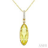 16X6 MM Oval Shape Lemon Quartz and 1/20 Ctw Round Cut Diamond Semi-Precious Pendant With Chain in 10K Yellow Gold