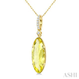 16X6 MM Oval Shape Lemon Quartz and 1/20 Ctw Round Cut Diamond Semi-Precious Pendant With Chain in 10K Yellow Gold