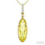 16X6 MM Oval Shape Lemon Quartz and 1/20 Ctw Round Cut Diamond Semi-Precious Pendant With Chain in 10K Yellow Gold