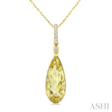 16X6 MM Pear Shape Lemon Quartz and 1/20 Ctw Round Cut Diamond Semi-Precious Pendant With Chain in 10K Yellow Gold