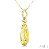 16X6 MM Pear Shape Lemon Quartz and 1/20 Ctw Round Cut Diamond Semi-Precious Pendant With Chain in 10K Yellow Gold