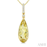 16X6 MM Pear Shape Lemon Quartz and 1/20 Ctw Round Cut Diamond Semi-Precious Pendant With Chain in 10K Yellow Gold