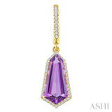 14X7 MM Shield Shape Amethyst and 3/8 Ctw Round Cut Diamond Semi-Precious Earrings in 14K Yellow Gold