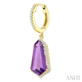 14X7 MM Shield Shape Amethyst and 3/8 Ctw Round Cut Diamond Semi-Precious Earrings in 14K Yellow Gold