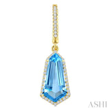 14X7 MM Shield Shape Blue Topaz and 3/8 Ctw Round Cut Diamond Semi-Precious Earrings in 14K Yellow Gold