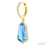 14X7 MM Shield Shape Blue Topaz and 3/8 Ctw Round Cut Diamond Semi-Precious Earrings in 14K Yellow Gold