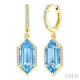 12X5 MM Hexagon Shape Blue Topaz and 1/5 Ctw Round Cut Diamond Semi-Precious Earrings in 10K Yellow Gold