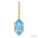 12X5 MM Hexagon Shape Blue Topaz and 1/5 Ctw Round Cut Diamond Semi-Precious Earrings in 10K Yellow Gold