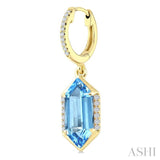 12X5 MM Hexagon Shape Blue Topaz and 1/5 Ctw Round Cut Diamond Semi-Precious Earrings in 10K Yellow Gold