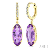 14X6 MM Oval Shape Amethyst and 1/10 Ctw Round Cut Diamond Semi-Precious Earrings in 14K Yellow Gold