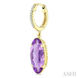 14X6 MM Oval Shape Amethyst and 1/10 Ctw Round Cut Diamond Semi-Precious Earrings in 14K Yellow Gold