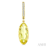 14X6 MM Oval Shape Lemon Quartz and 1/10 Ctw Round Cut Diamond Semi-Precious Earrings in 14K Yellow Gold