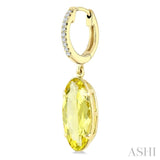 14X6 MM Oval Shape Lemon Quartz and 1/10 Ctw Round Cut Diamond Semi-Precious Earrings in 14K Yellow Gold