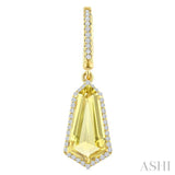 14X7 MM Shield Shape Lemon Quartz and 3/8 Ctw Round Cut Diamond Semi-Precious Earrings in 14K Yellow Gold