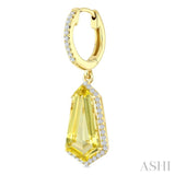 14X7 MM Shield Shape Lemon Quartz and 3/8 Ctw Round Cut Diamond Semi-Precious Earrings in 14K Yellow Gold