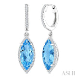12X5 MM Marquise Shape Blue Topaz and 1/3 Ctw Round Cut Diamond Semi-Precious Earrings in 10K White Gold
