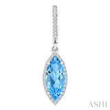 12X5 MM Marquise Shape Blue Topaz and 1/3 Ctw Round Cut Diamond Semi-Precious Earrings in 10K White Gold