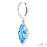 12X5 MM Marquise Shape Blue Topaz and 1/3 Ctw Round Cut Diamond Semi-Precious Earrings in 10K White Gold