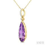 16X6 MM Pear Shape Amethyst and 1/20 Ctw Round Cut Diamond Semi-Precious Pendant With Chain in 10K Yellow Gold