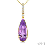 16X6 MM Pear Shape Amethyst and 1/20 Ctw Round Cut Diamond Semi-Precious Pendant With Chain in 10K Yellow Gold