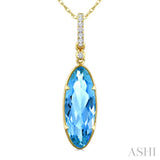 16X6 MM Oval Shape Blue Topaz and 1/20 Ctw Round Cut Diamond Semi-Precious Pendant With Chain in 10K Yellow Gold