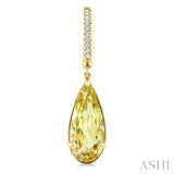 14X6 MM Pear Shape Lemon Quartz and 1/10 Ctw Round Cut Diamond Semi-Precious Earrings in 14K Yellow Gold