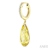 14X6 MM Pear Shape Lemon Quartz and 1/10 Ctw Round Cut Diamond Semi-Precious Earrings in 14K Yellow Gold
