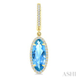 12X5 MM Oval Shape Blue Topaz and 1/3 Ctw Round Cut Diamond Semi-Precious Earrings in 10K Yellow Gold