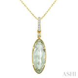 16X6 MM Oval Shape Green Amethyst and 1/20 Ctw Round Cut Diamond Semi-Precious Pendant With Chain in 10K Yellow Gold