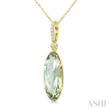 16X6 MM Oval Shape Green Amethyst and 1/20 Ctw Round Cut Diamond Semi-Precious Pendant With Chain in 10K Yellow Gold