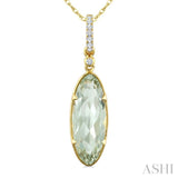 16X6 MM Oval Shape Green Amethyst and 1/20 Ctw Round Cut Diamond Semi-Precious Pendant With Chain in 10K Yellow Gold