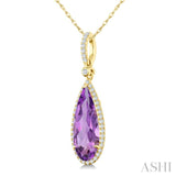 16X6 MM Pear Shape Amethyst and 1/5 Ctw Round Cut Diamond Semi-Precious Pendant With Chain in 10K Yellow Gold