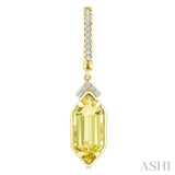 12X5 MM Hexagon Shape Lemon Quartz and 1/6 Ctw Round Cut Diamond Semi-Precious Earrings in 10K Yellow Gold