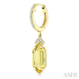 12X5 MM Hexagon Shape Lemon Quartz and 1/6 Ctw Round Cut Diamond Semi-Precious Earrings in 10K Yellow Gold