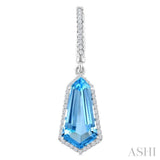 14X7 MM Shield Shape Blue Topaz and 3/8 Ctw Round Cut Diamond Semi-Precious Earrings in 14K White Gold